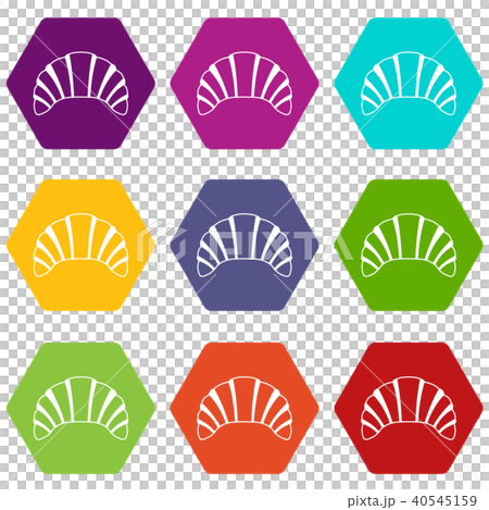 Croissant icon set color hexahedron Croissant icon set color hexahedron 40545159