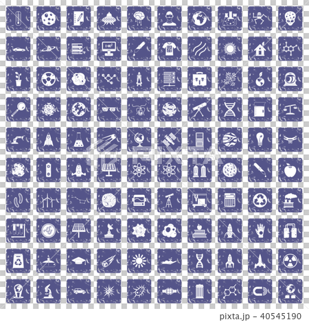 100 space technology icons set grunge sapphire 40545190