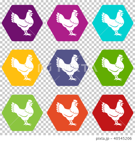 Hen icon set color hexahedron 40545206