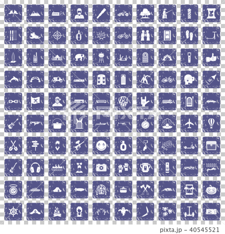 100 adventure icons set grunge sapphire 40545521