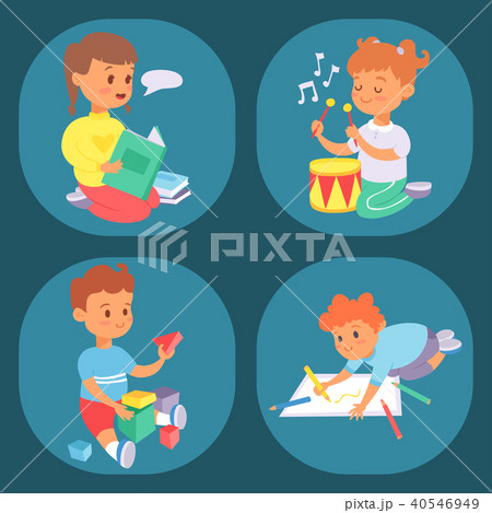 Children playing vector different types of home games little kids play summer outdoor active leisure 40546949