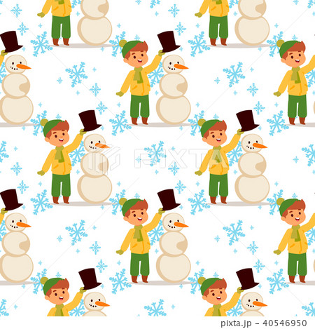 Christmas kid boy vector character playing winter games winter children holidays christmas snowman 40546950