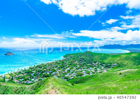 ハワイ オアフ島カイルア ラニカイビーチ 天国の海 の写真素材