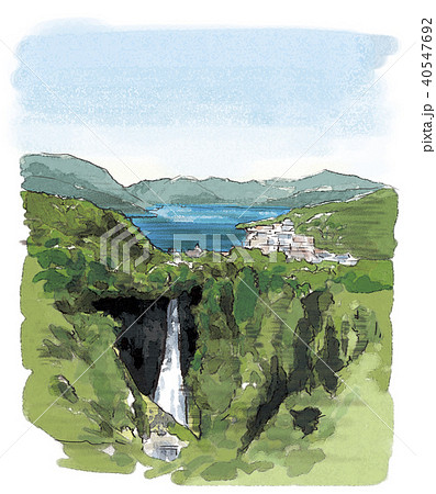 華厳の滝と中禅寺湖イメージのイラスト素材