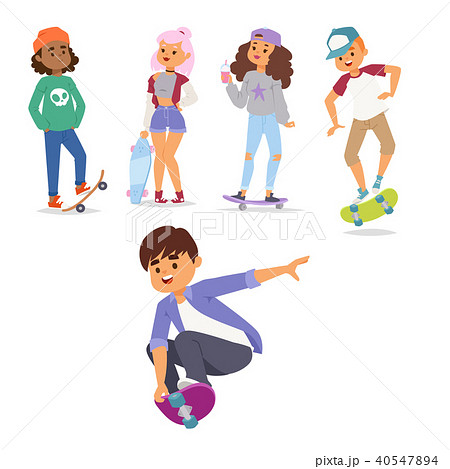 Skateboard characters vector stylish skating kids illustration skate cartoon male activity extreme 40547894