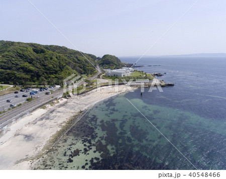 ドローン空撮 多々良浜 海岸の写真素材