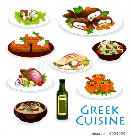 Greek cuisine dinner icon with mediterranean food 40549594