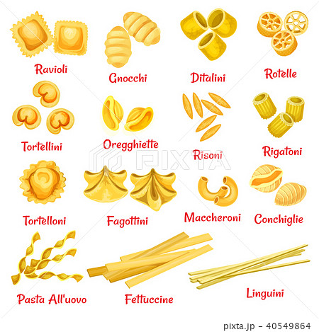 Pasta Type With Name Poster Of Italian Macaroniのイラスト素材