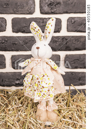 Toy rabbit in the hay 40550185
