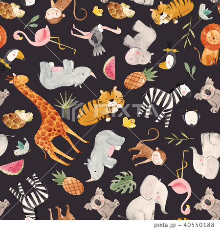 Safari animals watercolor vector pattern 40550188