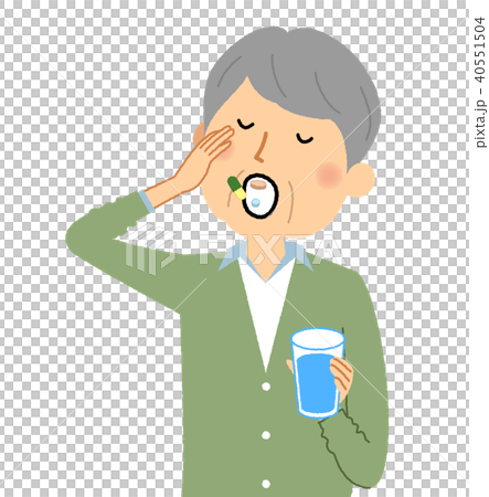 シニア男性 薬を飲むのイラスト素材