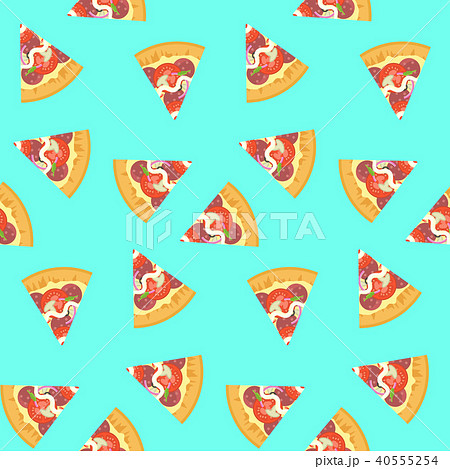 Bright Pattern With Sliced Pizza On Blueのイラスト素材