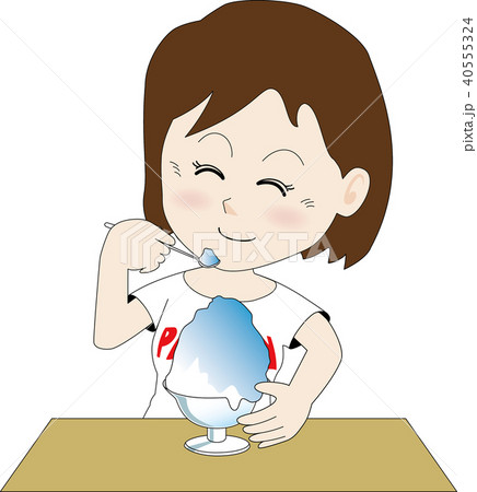 かき氷を食べる女性のイラスト素材