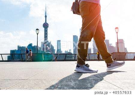 walking man in the summer at Bund Shanghai city 40557633