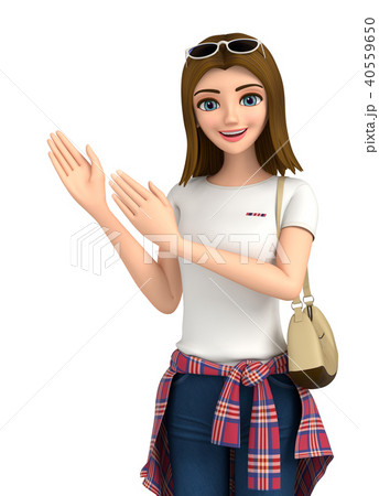 3D イラスト - ジーンズ姿の女性が案内しています 40559650