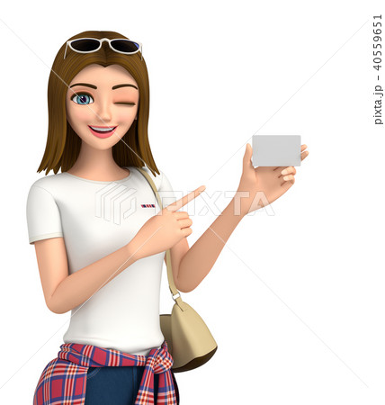 3D イラスト - ジーンズ姿の女性はカードを持っています 40559651