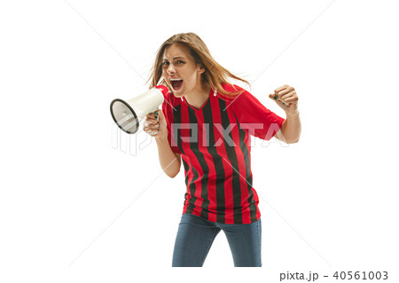 Belgian fan celebrating on white background 40561003