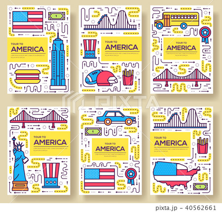 usa vector brochure cards thin line set country travel template of