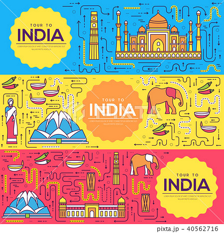 India vector brochure cards thin line set. Country travel template of flyear, magazines, posters 40562716