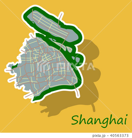 Sticker Detailed Shanghai City Road Network Mapのイラスト素材