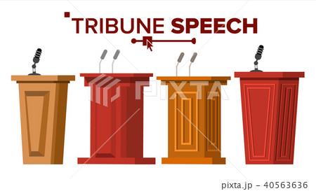 Tribune Set Vector. Podium Rostrum Stand With Microphones. Business Presentation Or Conference 40563636