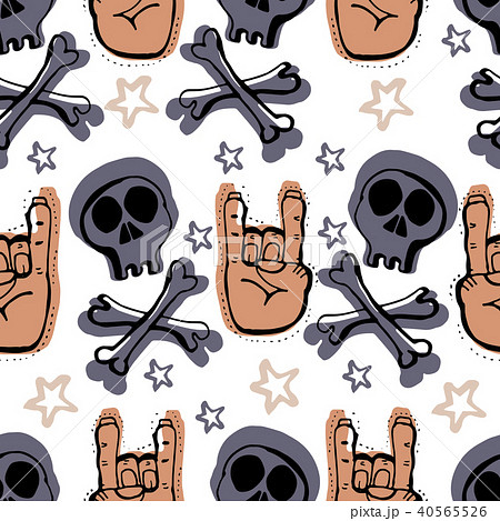 Vector hand drawn seamless patern. Skulls, bones,  40565526