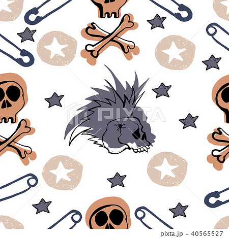 Vector hand drawn seamless patern. Skulls, bones, 40565527