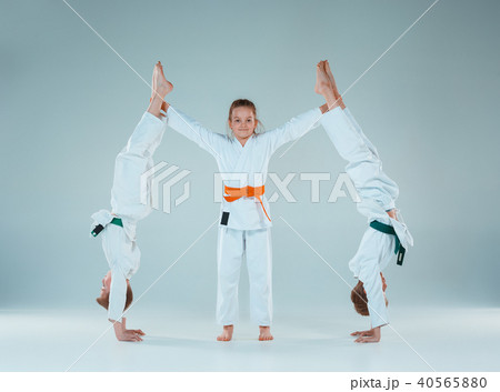 The boys fighting at Aikido training in martial arts school. Healthy lifestyle and sports concept 40565880