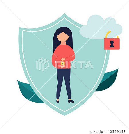 Data protection banner with locked cloud and girl Data protection banner with locked cloud and girl 40569153