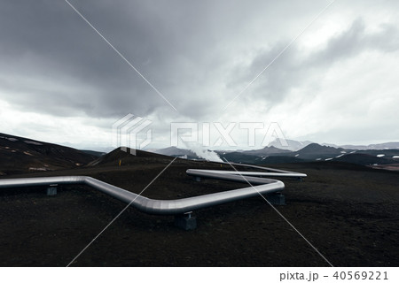 Iceland landscape with pipes in mountains Iceland landscape with pipes in mountains 40569221