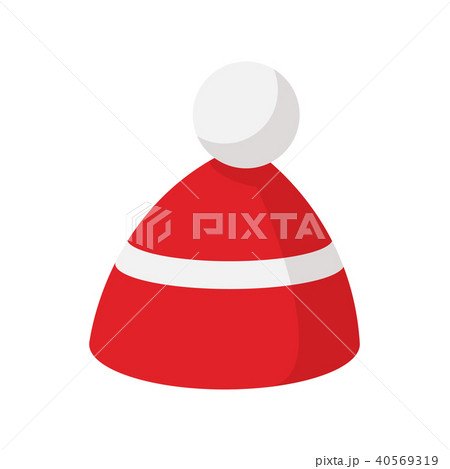 Red knitted cap with a white stripe icon 40569319