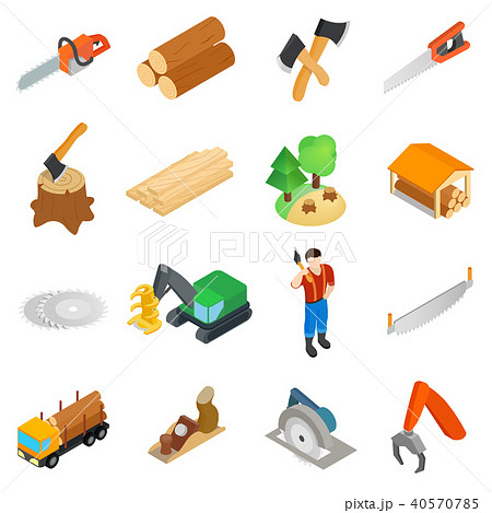 Lumberjack icons set, isometric 3d style Lumberjack icons set, isometric 3d style 40570785