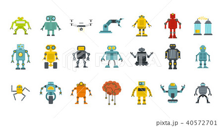 Robot icon set, flat style 40572701