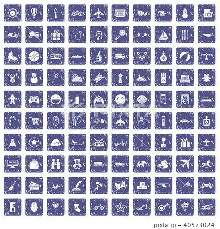 100 toys for kids icons set grunge sapphire 40573024