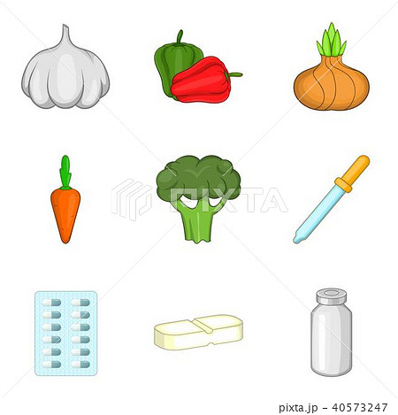 Strengthen health icons set, cartoon style Strengthen health icons set, cartoon style 40573247