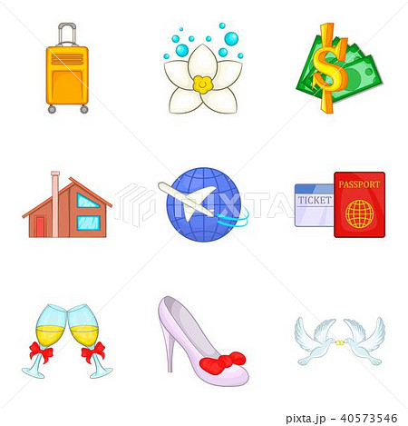 Wedding journey icons set, cartoon style 40573546