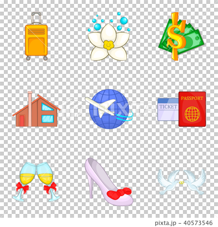 Wedding journey icons set, cartoon style 40573546