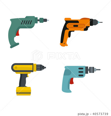 Hand drill icon set, flat style 40573739