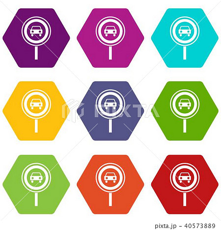 Prohibiting traffic sign icon set color hexahedron 40573889