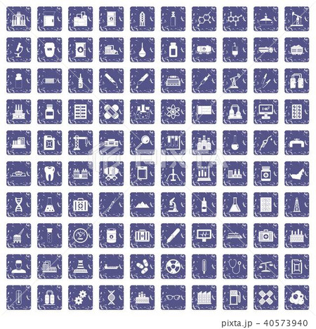 100 chemical industry icons set grunge sapphire 40573940