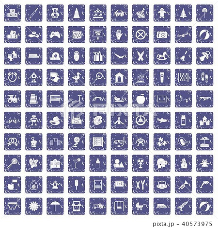 100 childhood icons set grunge sapphire 40573975