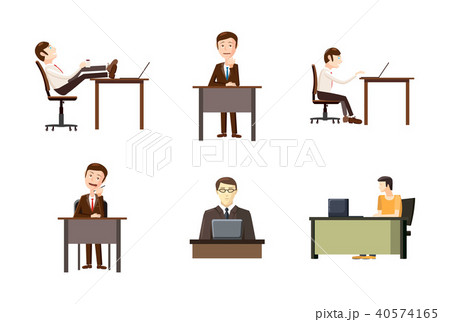 Man at desktop icon set, cartoon style 40574165