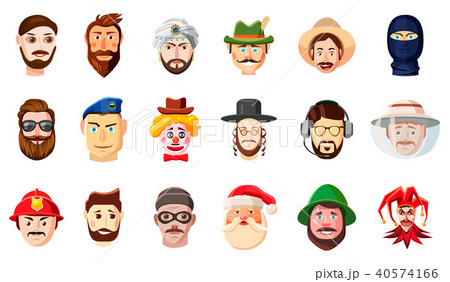 Man head icon set, cartoon style Man head icon set, cartoon style 40574166