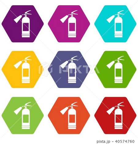 Fire extinguisher icon set color hexahedron 40574760