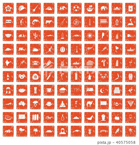 100 exotic animals icons set grunge orange 40575058