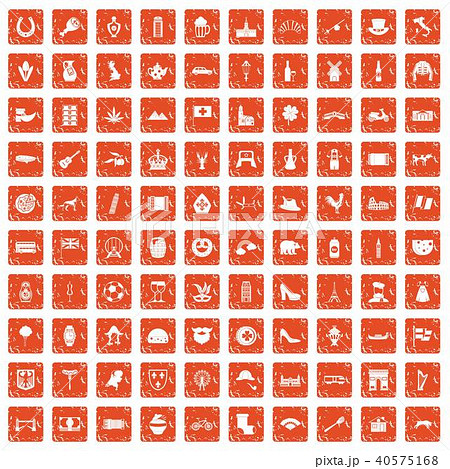 100 Europe icons set grunge orange 40575168