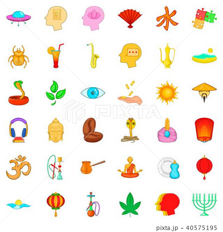Meditation icons set, cartoon style Meditation icons set, cartoon style 40575195