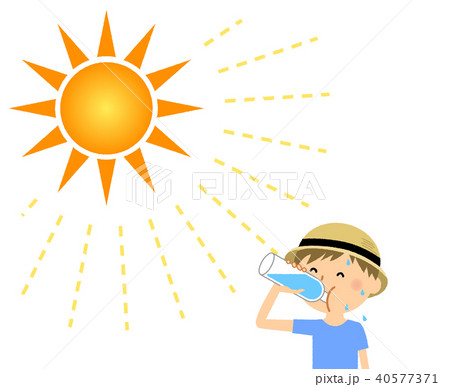 男の子 熱中症対策 水分補給のイラスト素材