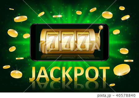 Jackpot shiny gold casino label with money coins. Casino jackpot winner poster gamble with text 40578840