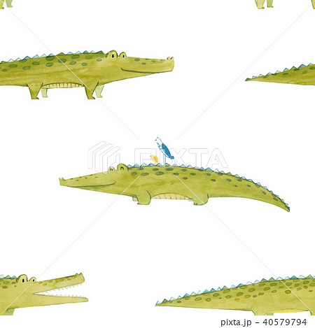 Watercolor Crocodile Vector Patternのイラスト素材
